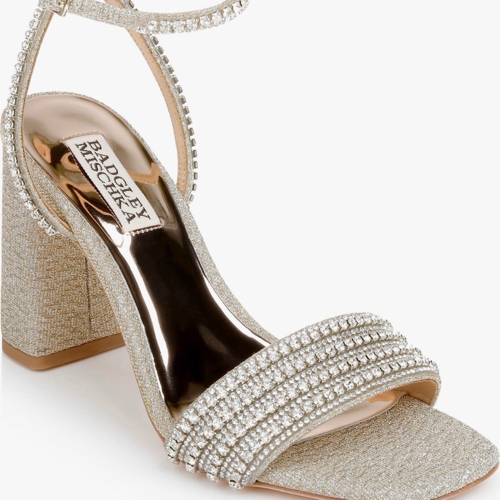 Badgley Mischka Ivory Becca Crystal-Embellished Block Heel Sandals